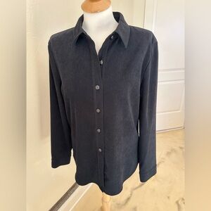 Talbots Black Stretch Button Down Shirt | Classic Minimalist Workwear Blouse M